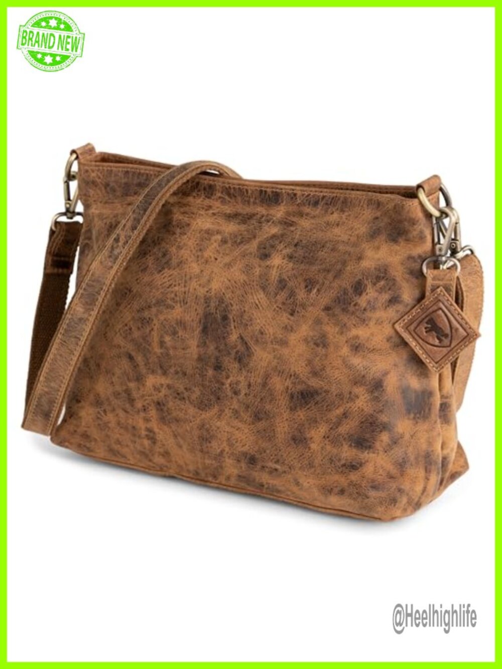 Full Grain Buffalo Leather Crossbody Satchel Shoulder Bag Vintage